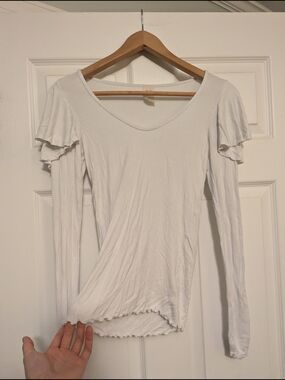 We The Free White Ruffle Sleeve Long Sleeve Tee